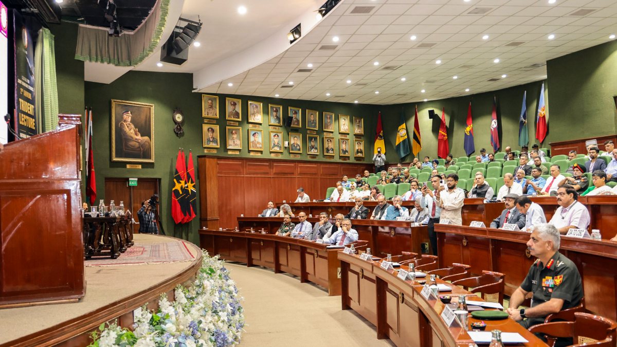Defence minister Sanjay Seth addresses Trident Lecture in New Delhi