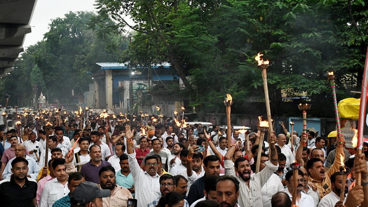 Protesters torchlight march against UGC reservation system in Kanpur