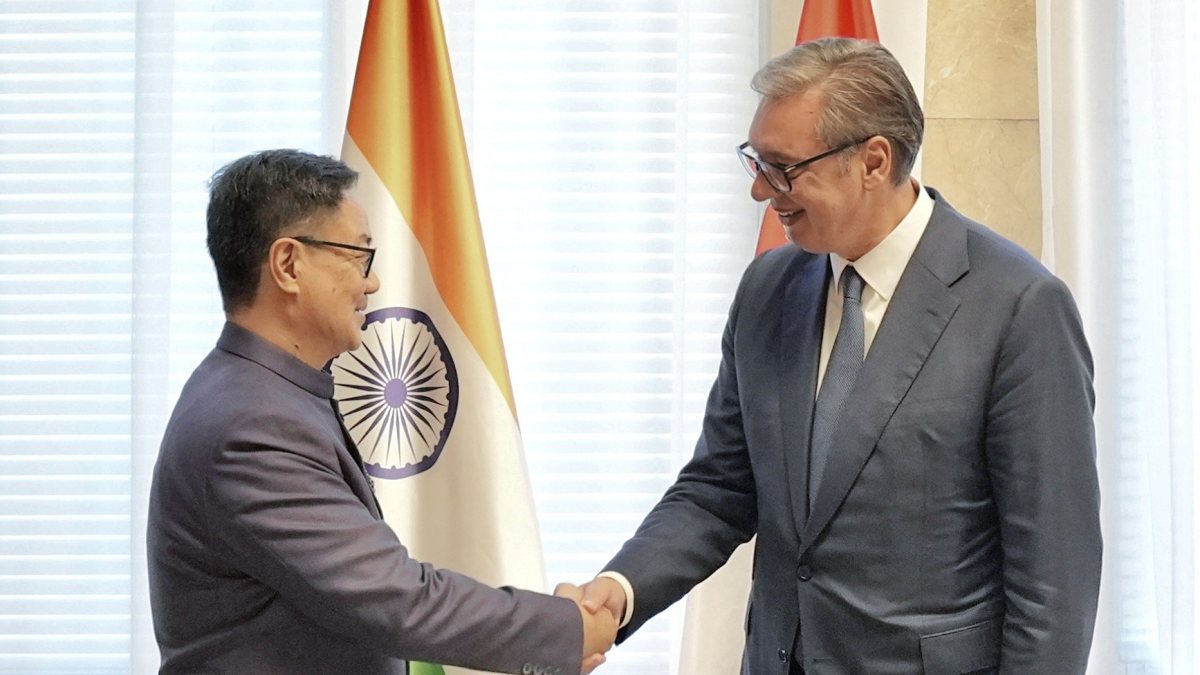 Kiren Rijiju calls on Serbia President Vucic in Belgrade