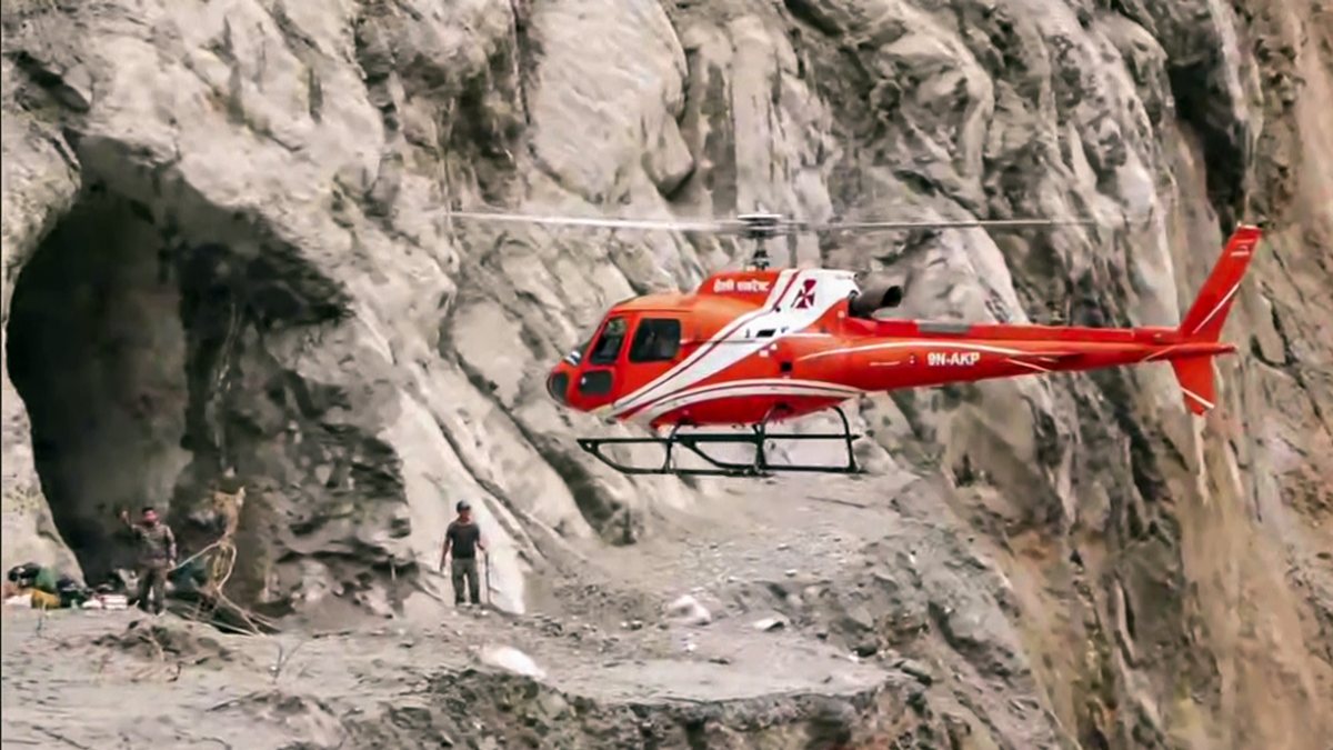 Nepal Army helicopter rescues flood-hit tunnel workers