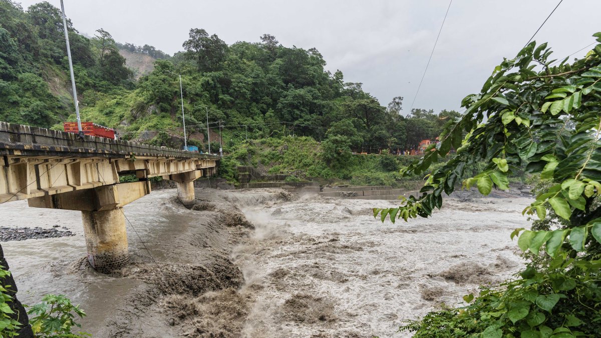 Gaula River swells under bridge after heavy rain in Nainital