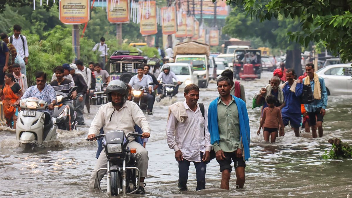 Heavy rains flood streets in Mathura