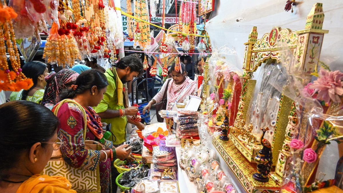 Women shop for puja items ahead of Janmashtami in Patna