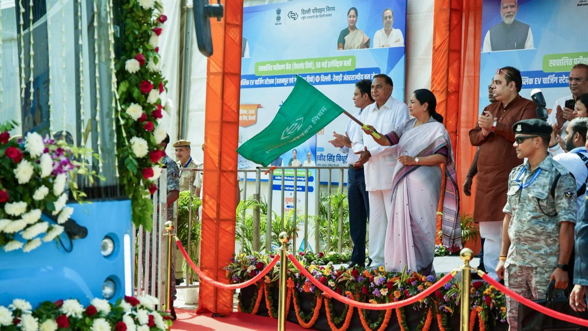 Delhi CM flags off 50 new EV buses and charging stations
