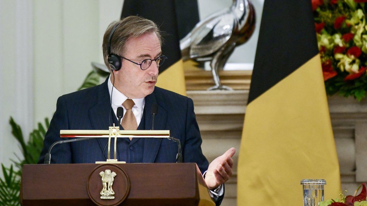 Belgian PM Bart De Wever addresses press at Hyderabad House
