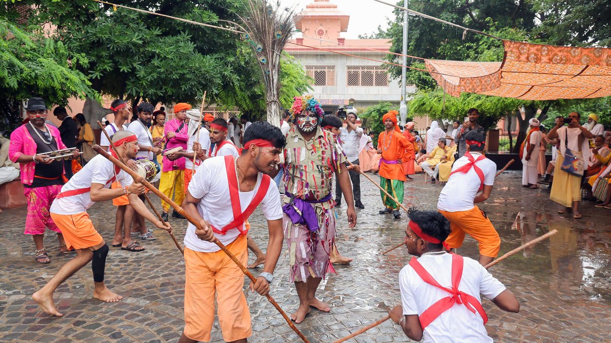 Artists dance at Janmashtami procession in Mathura
