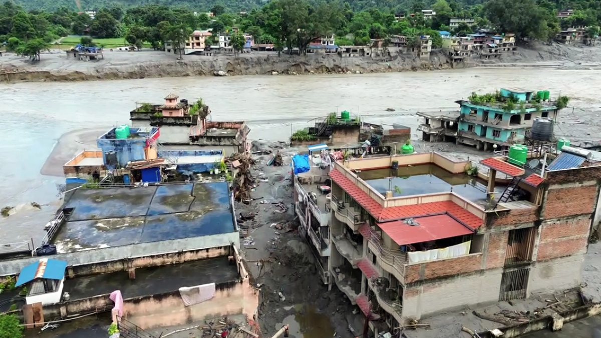 Drone footage shows Trishuli flood devastation in Nepal