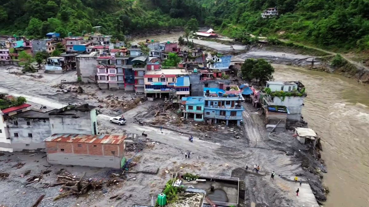 Drone footage shows Trishuli flood devastation in Nepal