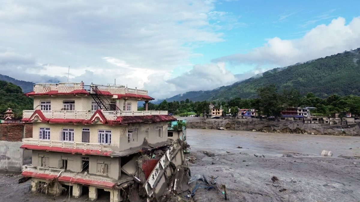 Drone footage shows Trishuli flood devastation in Nepal