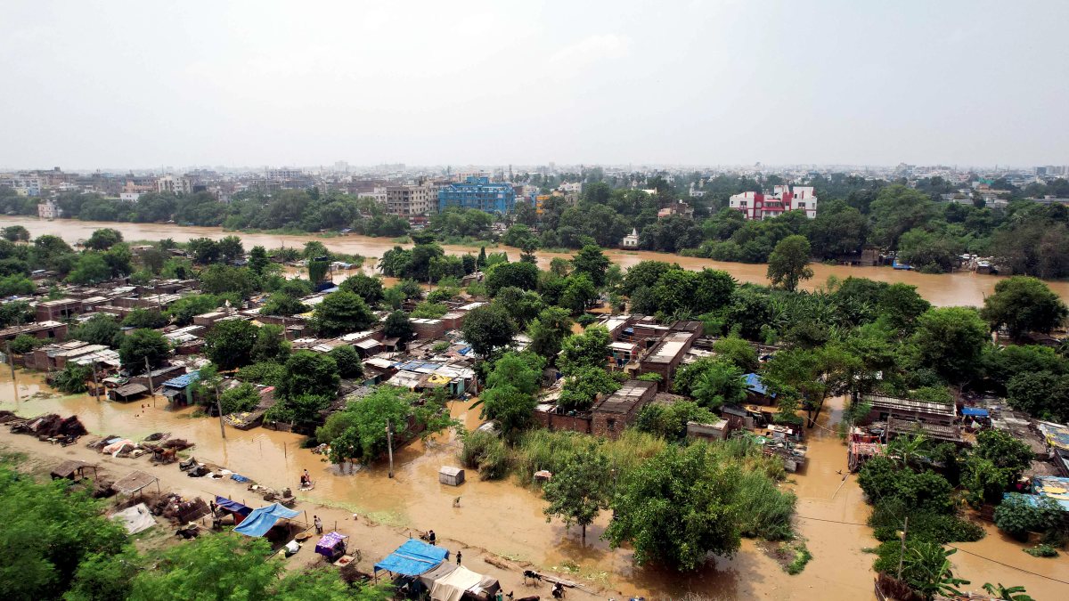 Aerial view shows Patna's Bind Toli flooded as Ganga swells