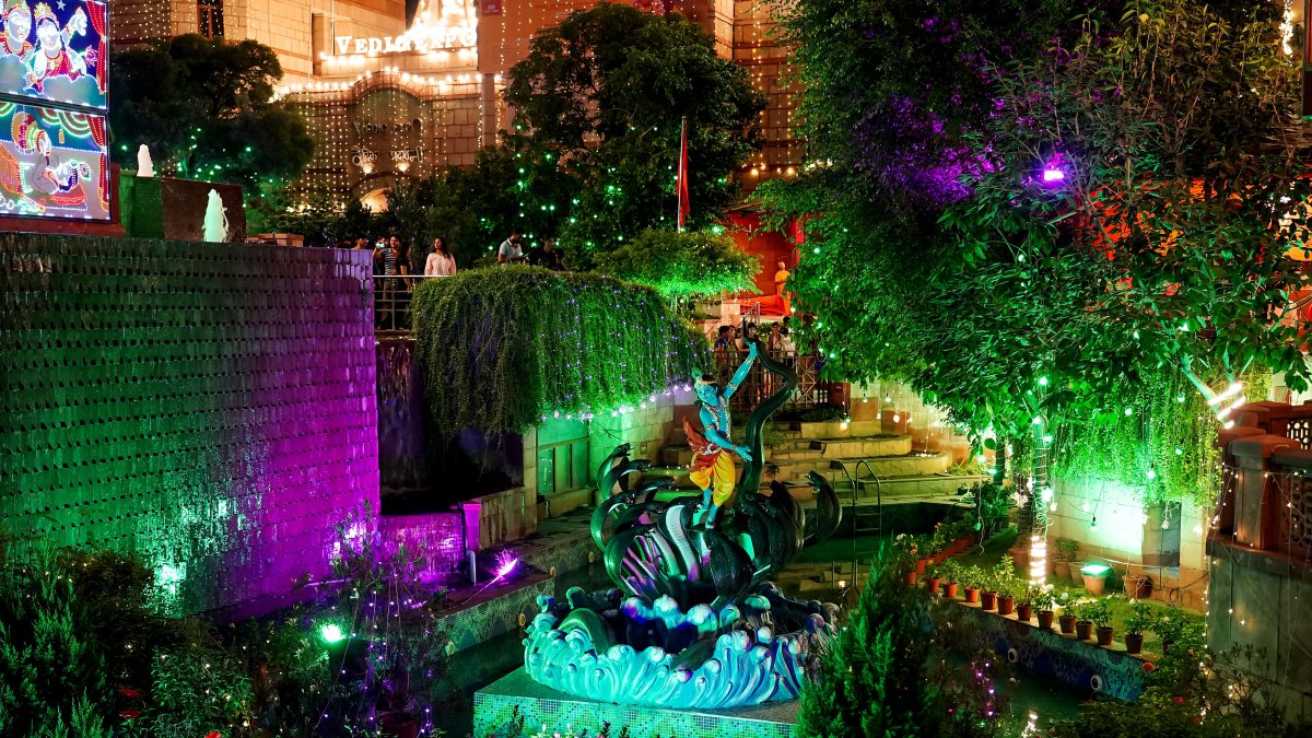 ISKCON temple illuminated on Janmashtami eve in New Delhi