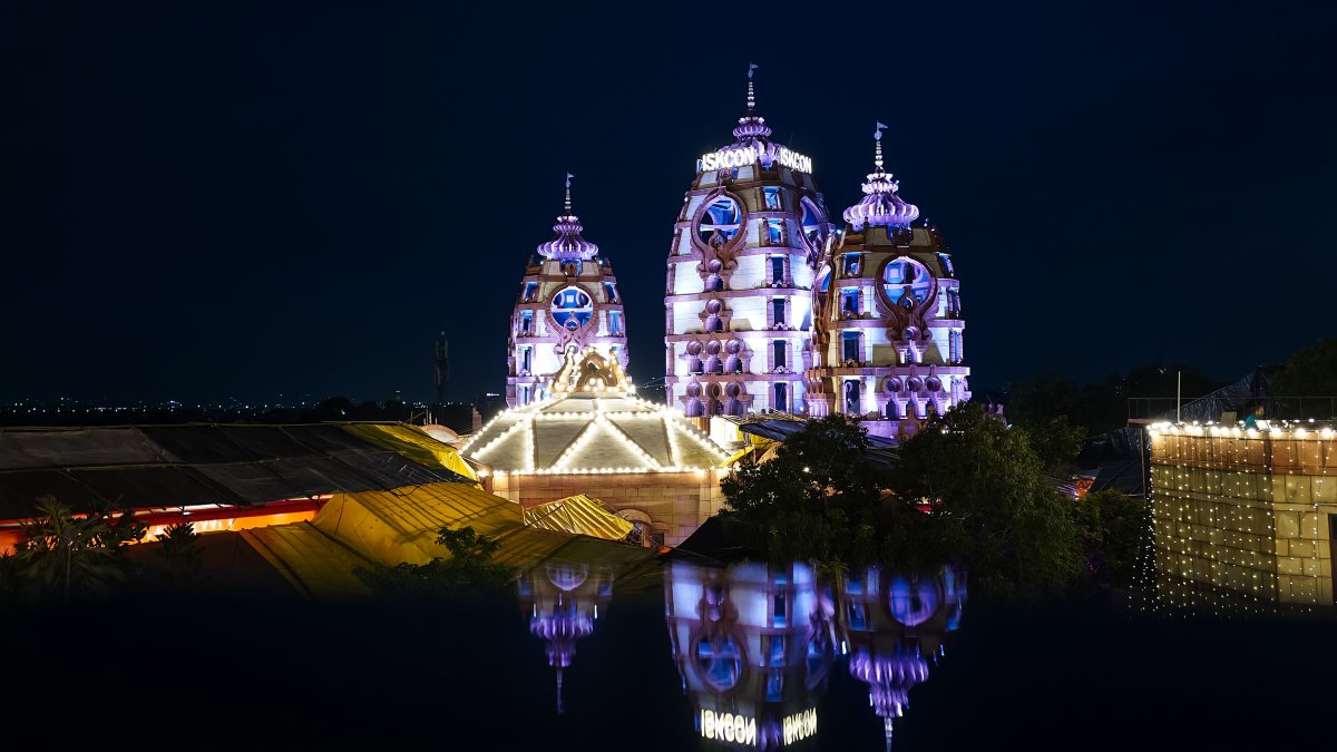 ISKCON temple illuminated ahead of Janmashtami in New Delhi
