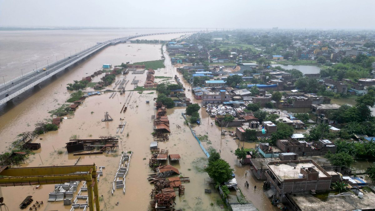 Aerial view shows Patna ghat submerged in Ganga floodwaters