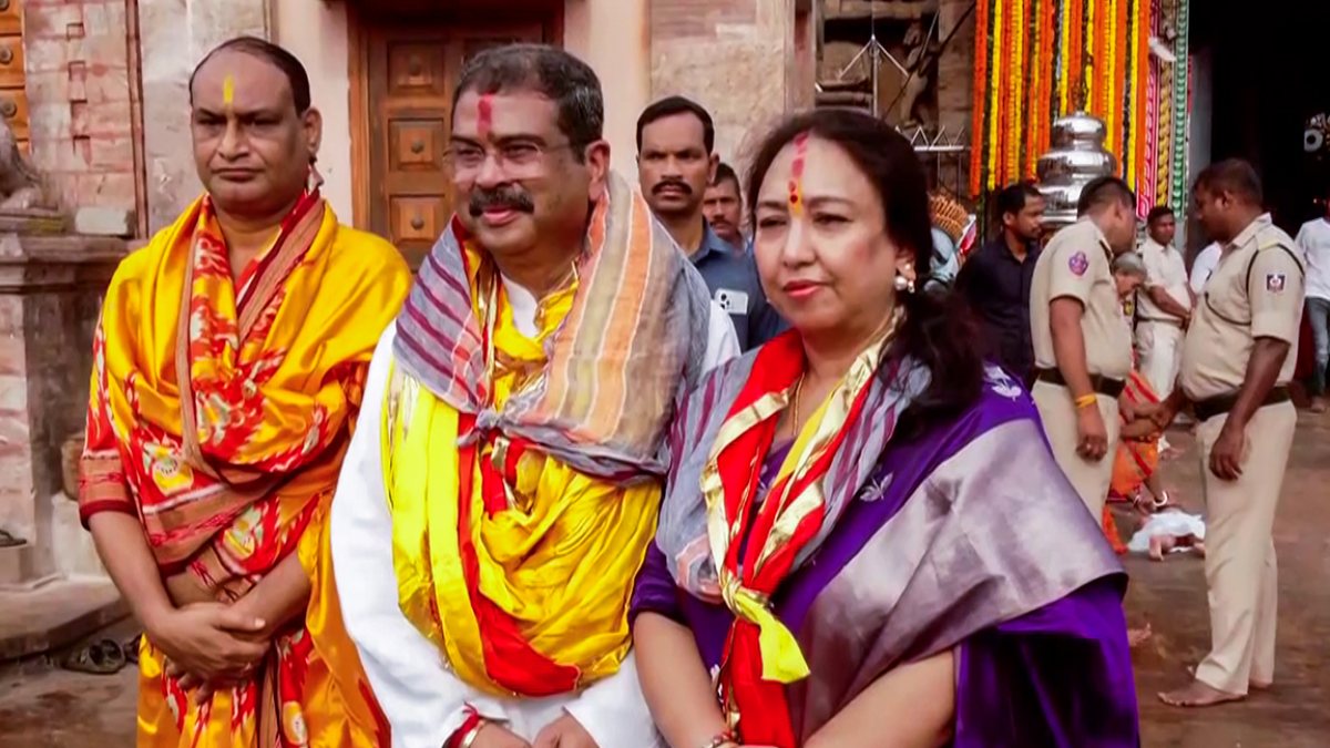 BJP MP Pradhan visits Jagannath temple with wife