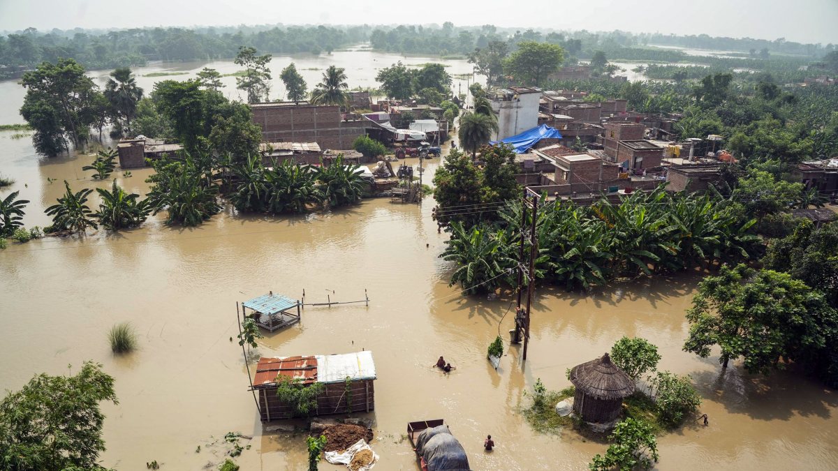 Aerial view shows submerged houses in Bihar's Vaishali