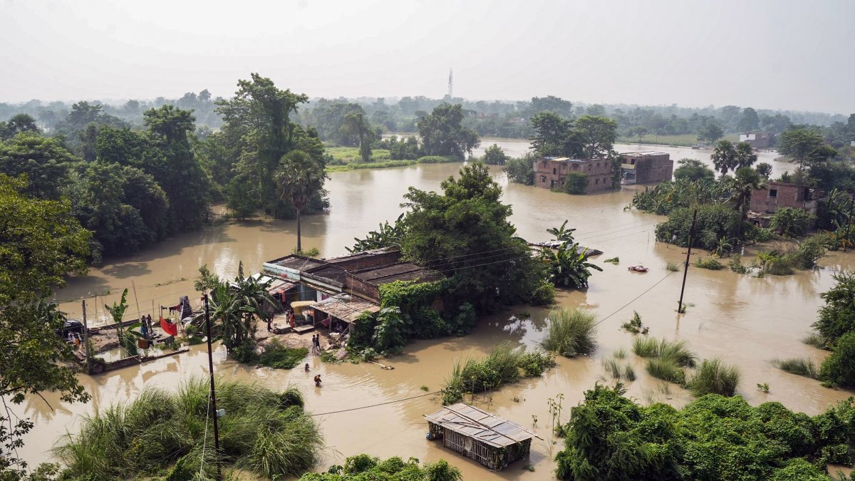 Aerial view shows flooding in Vaishali as Ganga swells