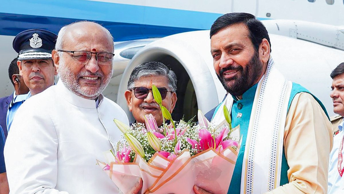 VP Radhakrishnan welcomed by Haryana CM at Chandigarh airport