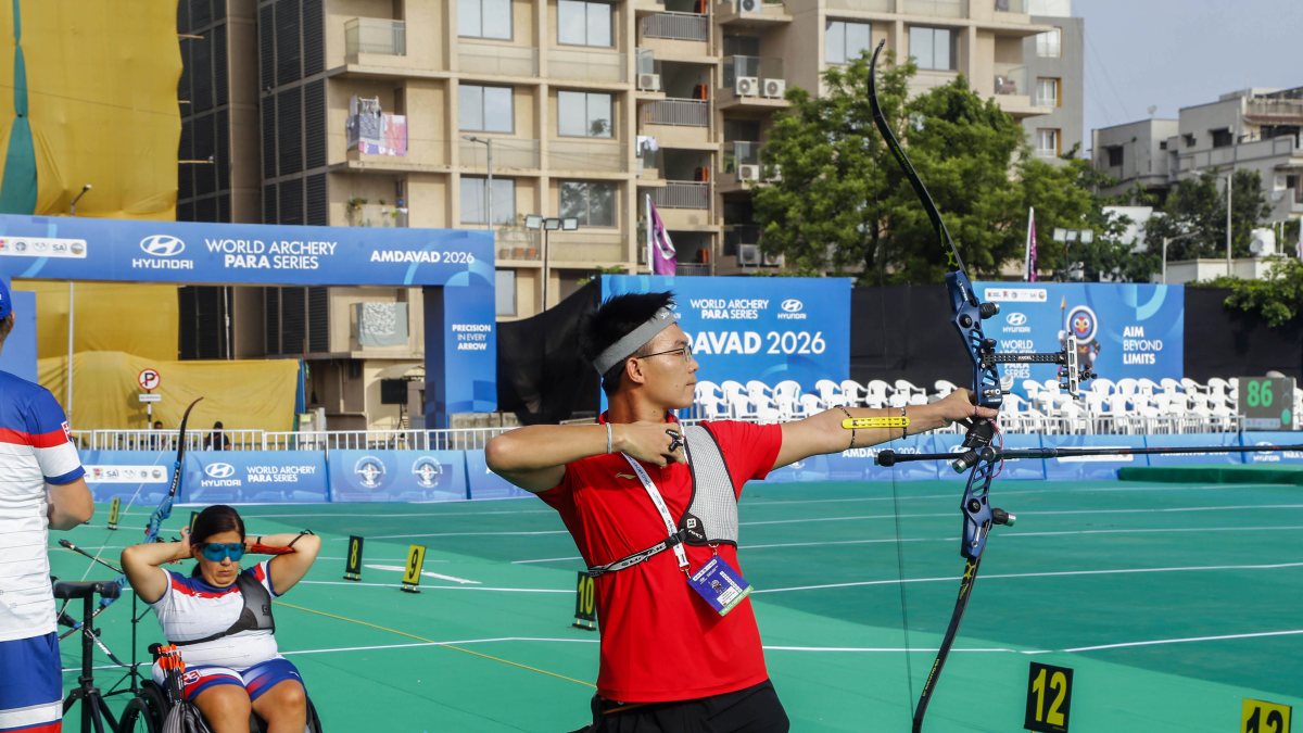Para-archer practices at World Archery Para Series in Ahmedabad