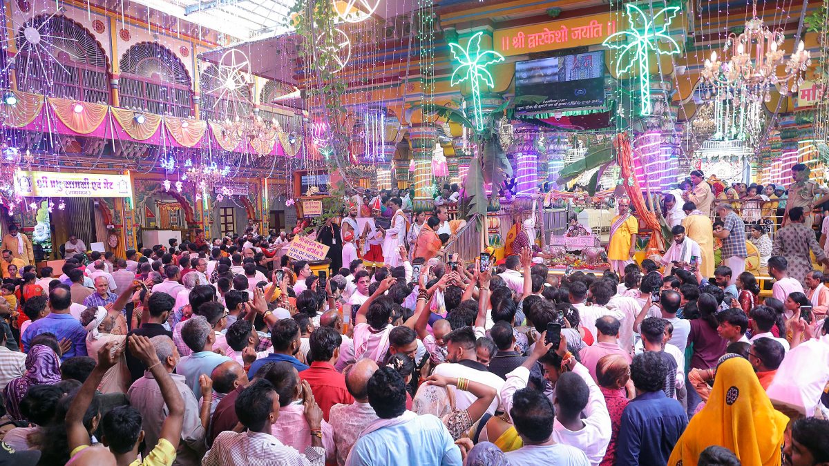 Devotees celebrate Nandotsav at Dwarkadhish Temple in Mathura