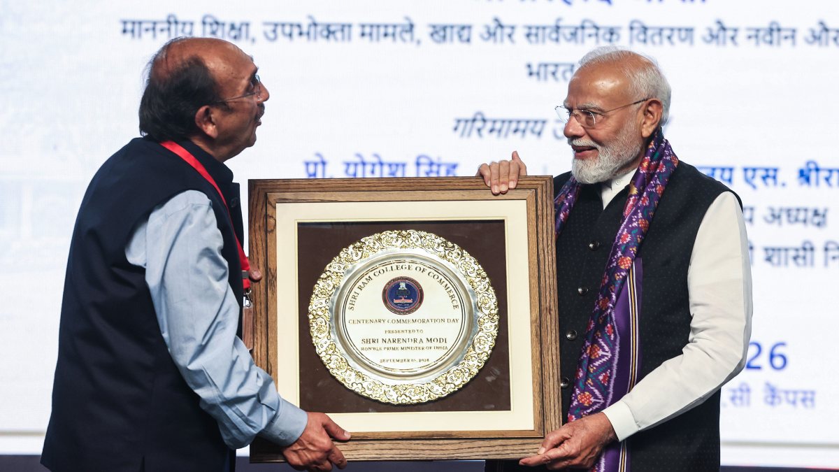 PM Modi felicitated at SRCC centenary celebrations in Delhi