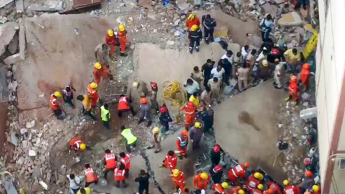Drone footage shows rescue at Delhi building collapse site