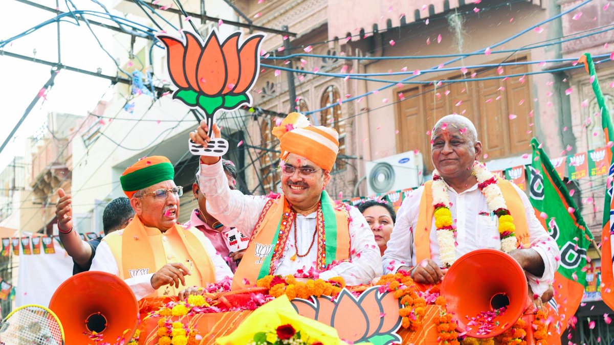 Sharma leads BJP roadshow in Bikaner for civic polls