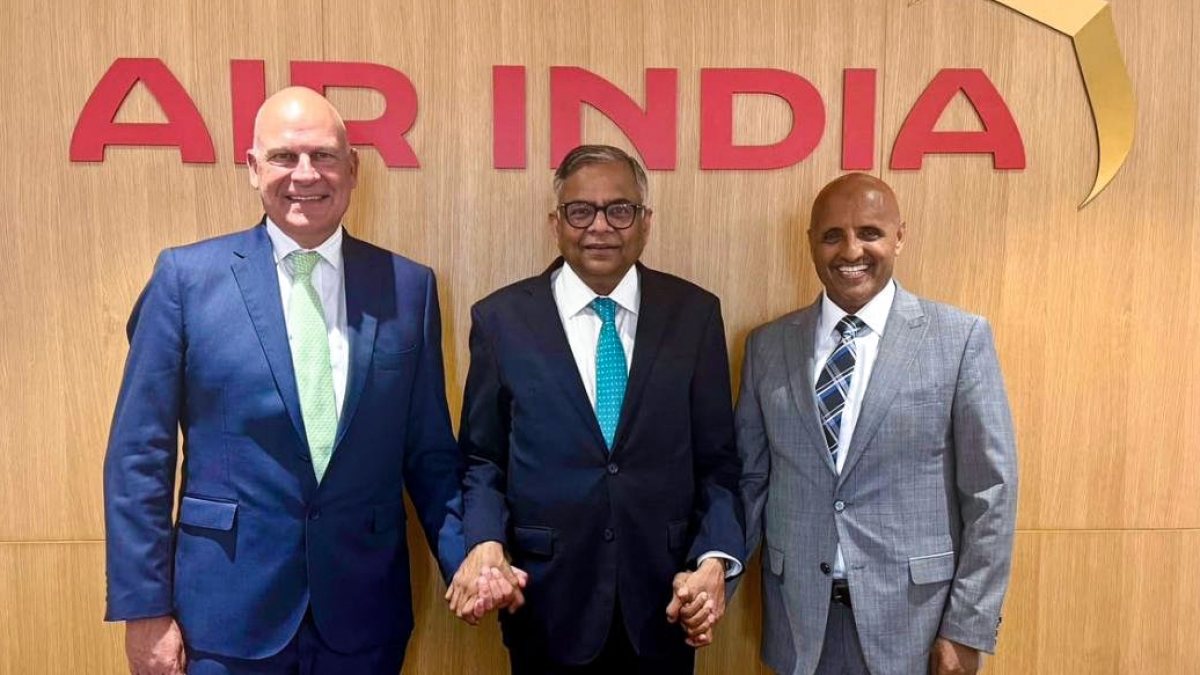 Air India leadership poses at town hall in New Delhi