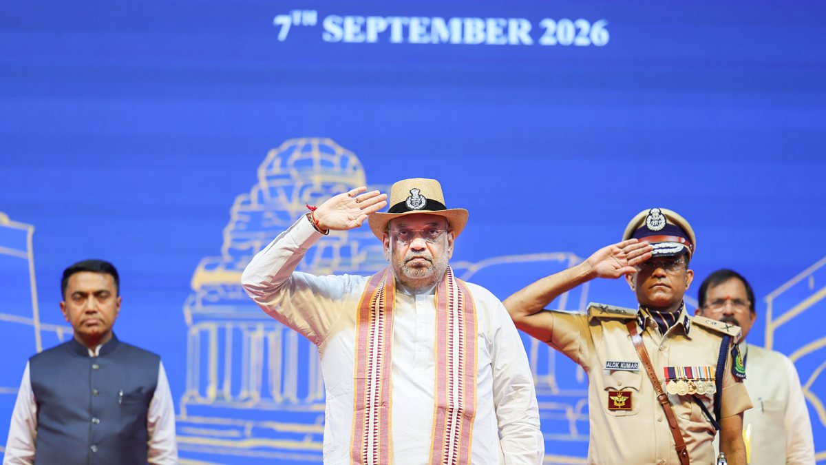 Amit Shah salutes at Goa Police colour award ceremony