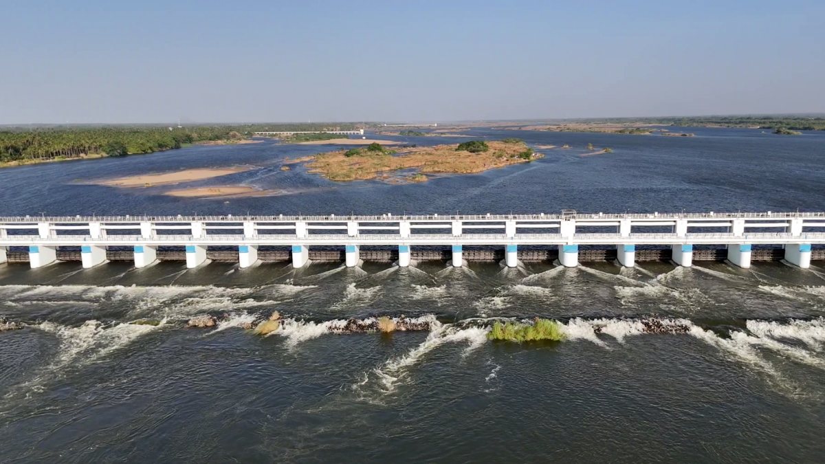 Drone view shows water release at Mukkombu Dam for Cauvery irrigation