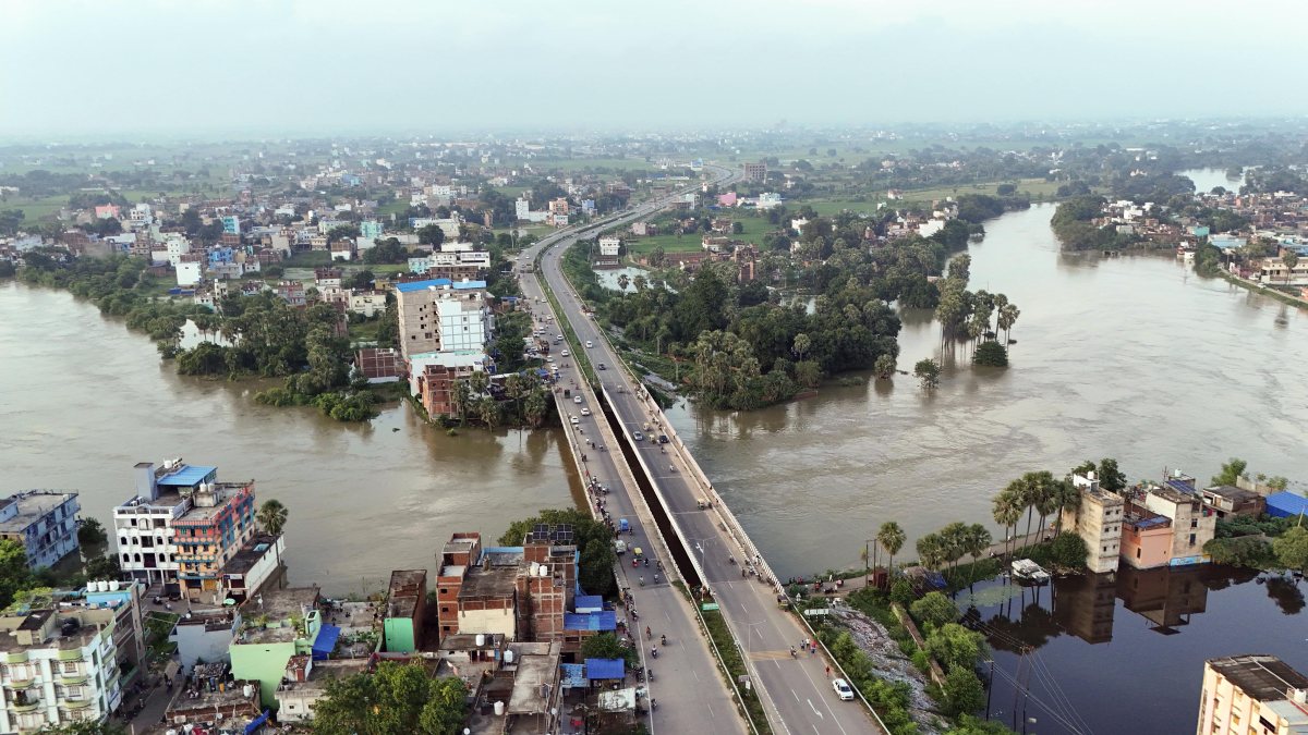 Aerial view shows Punpun submerged after river water level rises