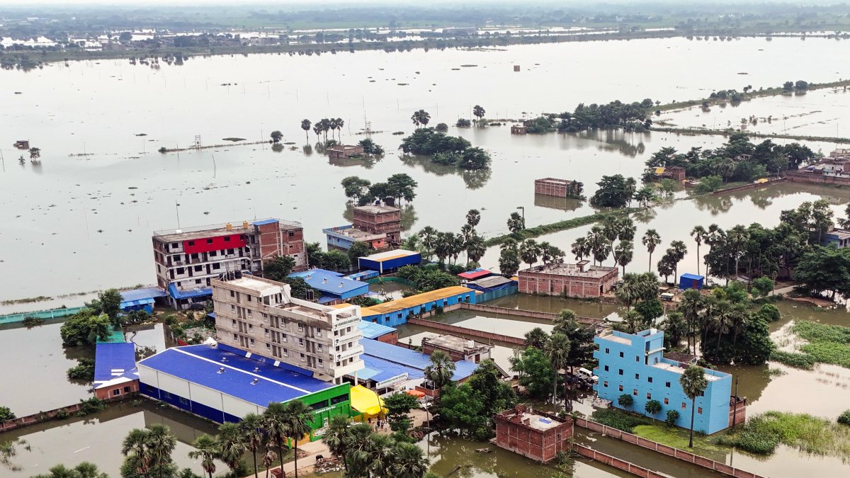 Aerial view shows Punpun area submerged after river rises