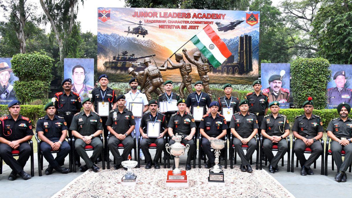 Military officials from India Sri Lanka Maldives Nepal pose at Bareilly academy