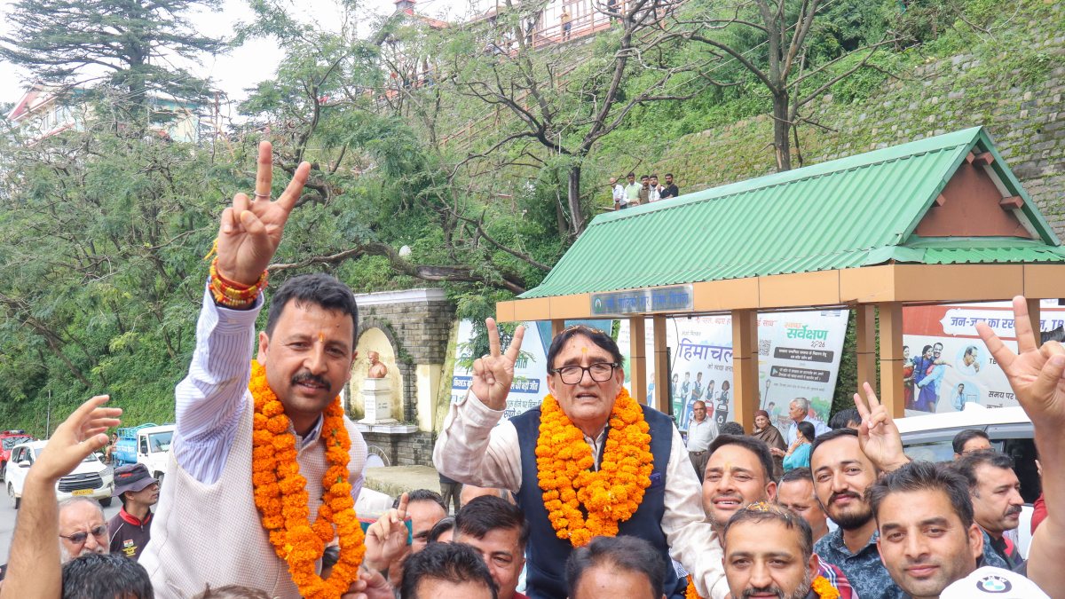 BJP workers celebrate Zila Parishad election win in Shimla