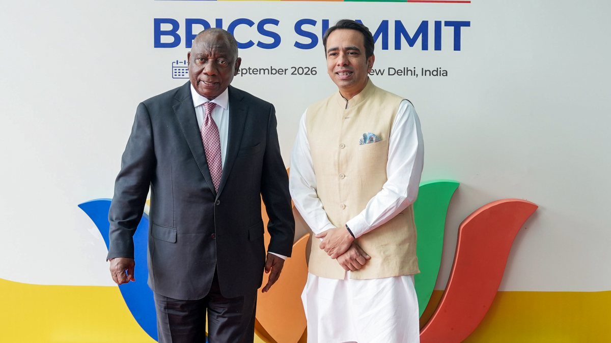 South africa president arrives for brics summit in new delhi