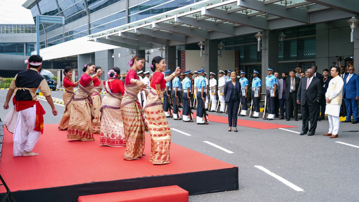South african president arrives for brics summit in new delhi