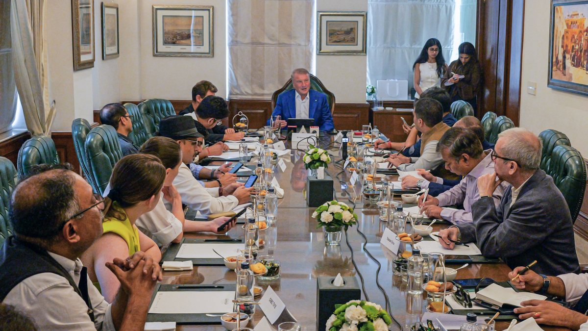 Sberbank CEO Herman Gref addresses New Delhi press conference