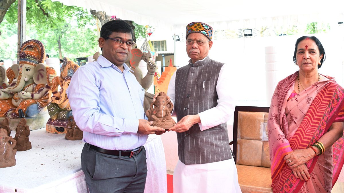 Telangana governor distributes clay Ganesha idols in Hyderabad