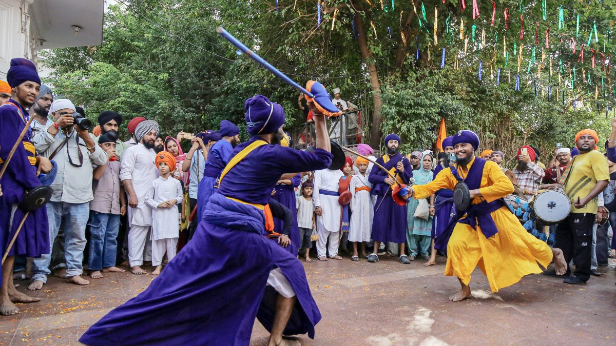 Nihang Sikhs perform Gatka outside Golden Temple in Amritsar