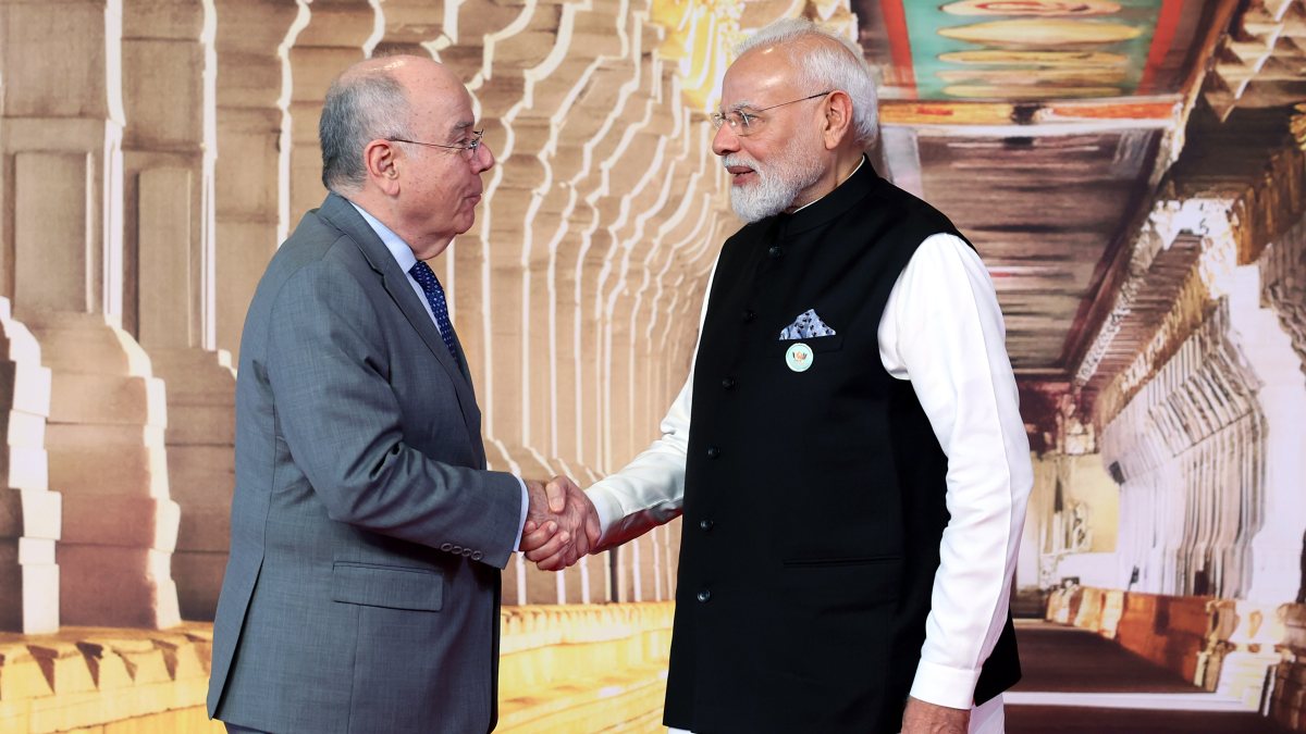Modi and Brazilian foreign minister shake hands at BRICS summit