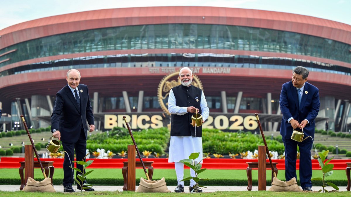 Modi Xi Putin join tree planting at BRICS Summit