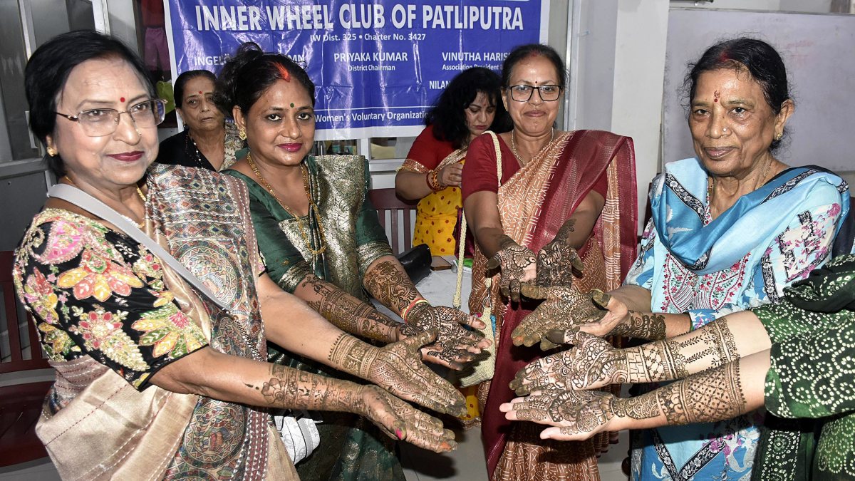 Inner Wheel Club women show mehendi hands ahead of Teej in Patna