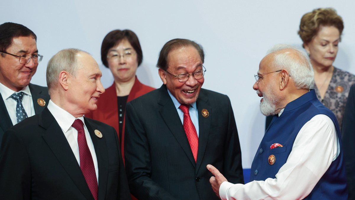 PM Modi meets BRICS leaders at Bharat Mandapam on summit day 2