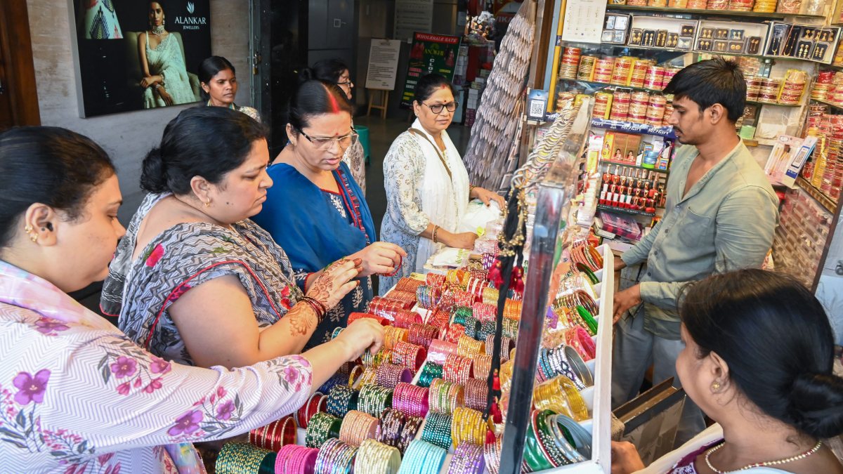 Women buy bangles in Patna ahead of Teej festival