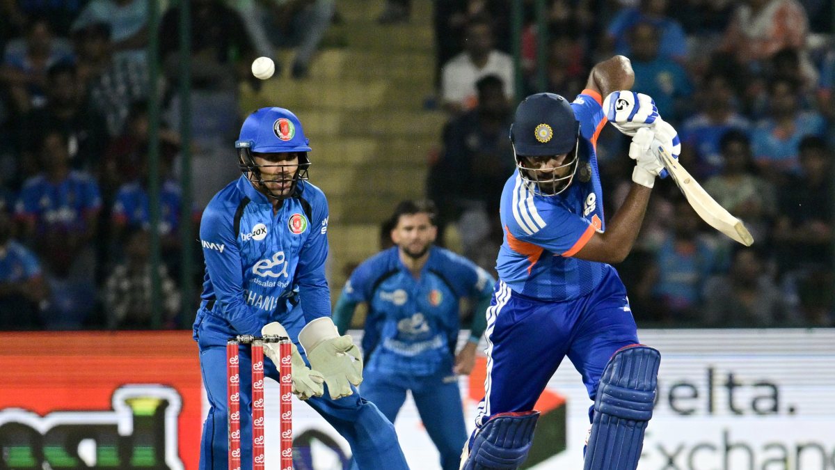 Sanju Samson plays a shot in 1st T20I against Afghanistan