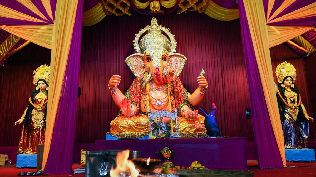 Idol of Lord Ganesha displayed for Ganesh Chaturthi in Kolkata