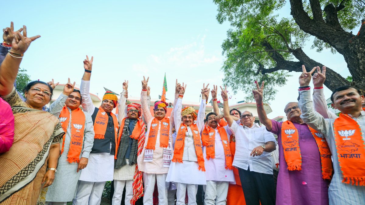 Rajasthan CM celebrates civic poll results in Jaipur