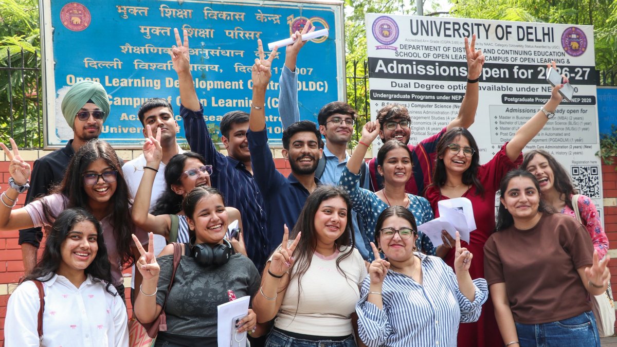 Students celebrate voting in Delhi University union elections