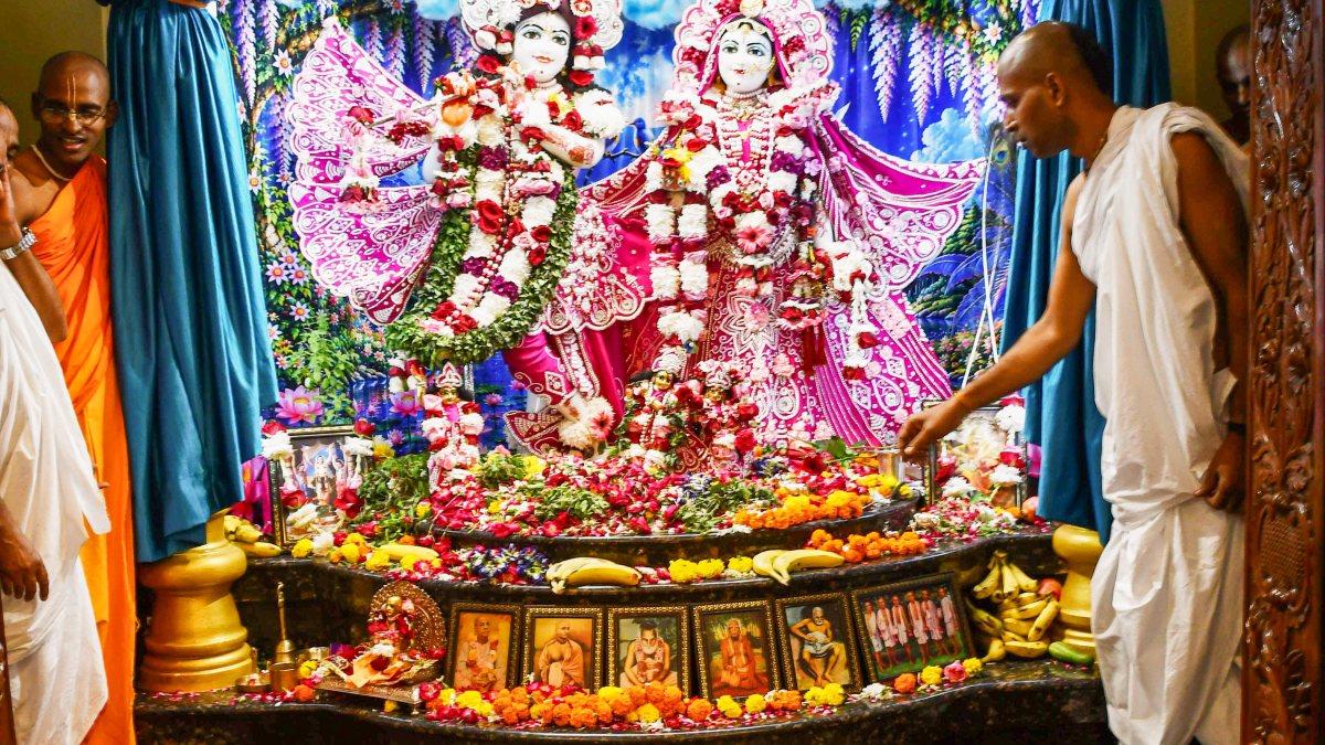 Idols of Krishna and Radha displayed at ISKCON temple in Prayagraj