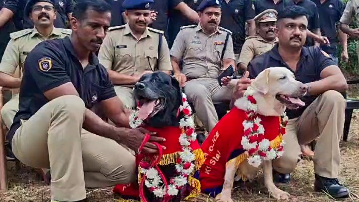 Kasaragod police bid farewell to K-9 dogs Badi and Kami