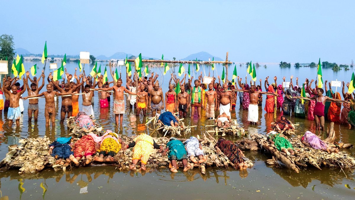Adivasi protesters stage Chita Andolan against Ken-Betwa river link in Panna